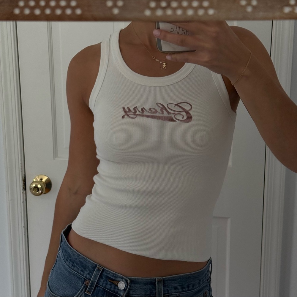 cherry LA Diner white ribbed tank top- small